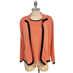 Exclusively Misook Striped 2-Piece Cardigan Sweater Tank Set Medium Acrylic